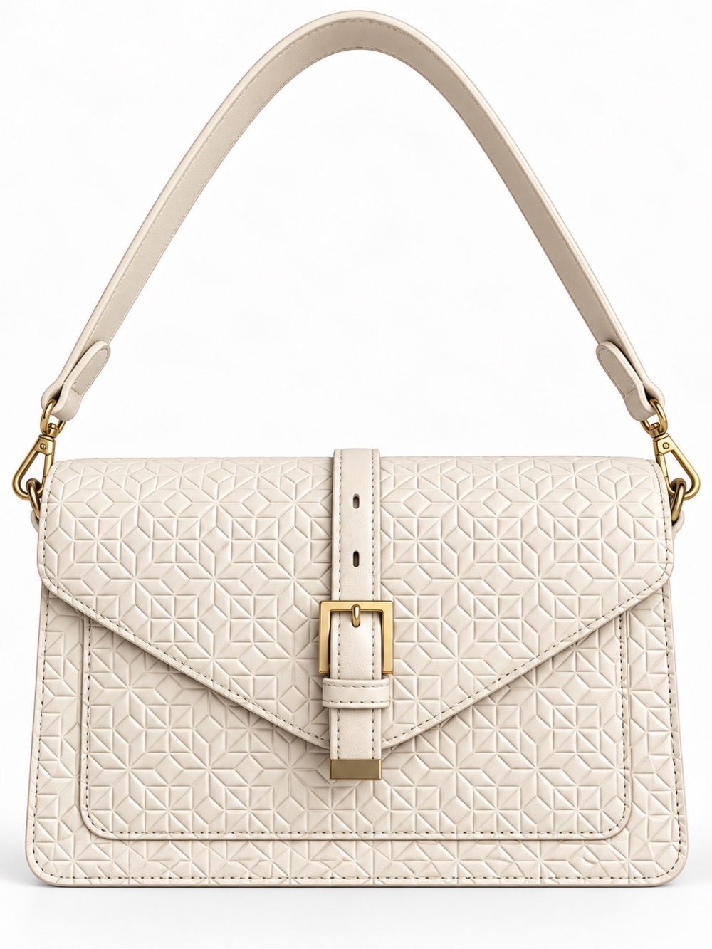Cream Textured Crossbody Shoulder Bag with Gold Buckle